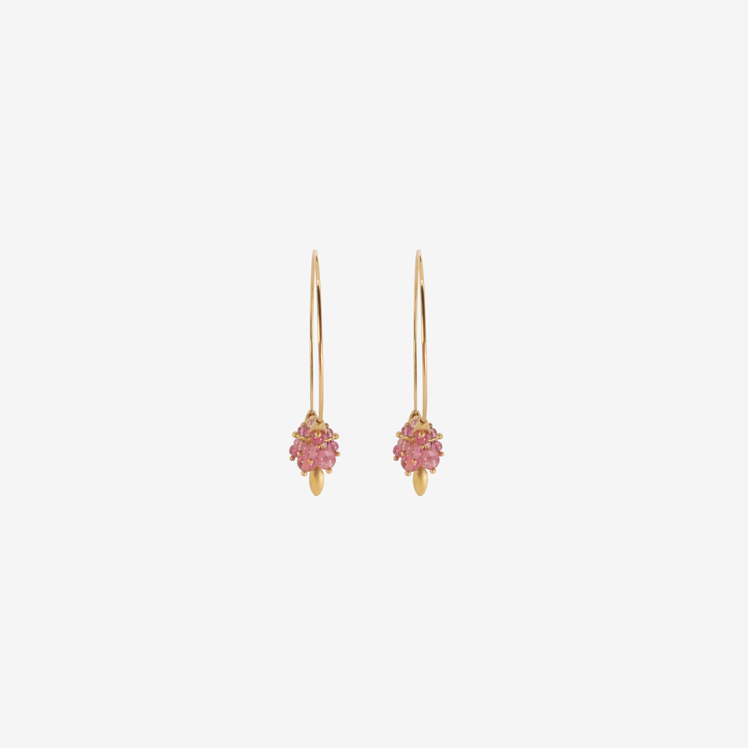 TED MUEHLING 18K & PINK TOURMALINE SMALL HOOP CLUSTERS