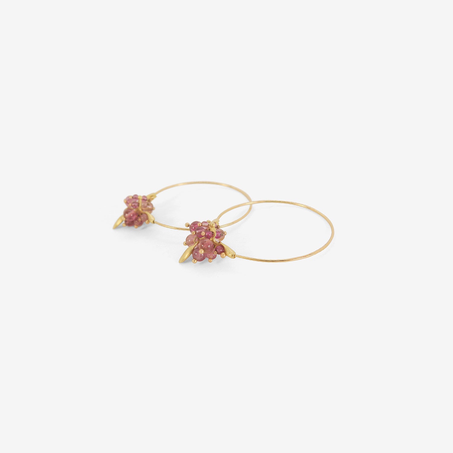TED MUEHLING 18K & PINK TOURMALINE SMALL HOOP CLUSTERS