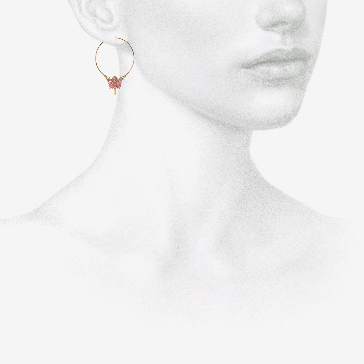 TED MUEHLING 18K & PINK TOURMALINE SMALL HOOP CLUSTERS