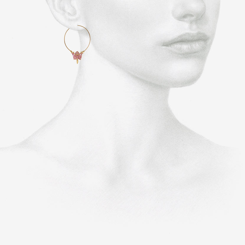 TED MUEHLING 18K & PINK TOURMALINE SMALL HOOP CLUSTERS
