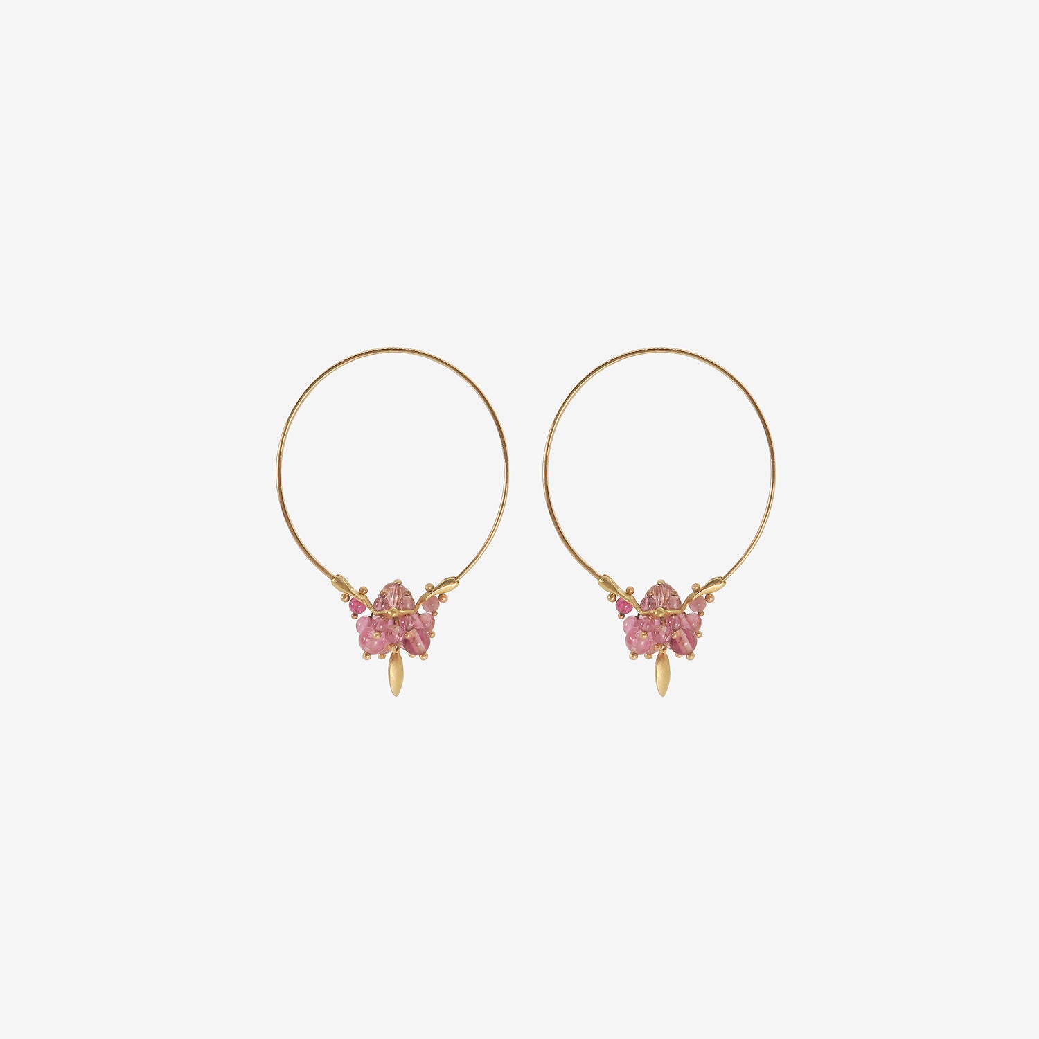 TED MUEHLING 18K & PINK TOURMALINE SMALL HOOP CLUSTERS