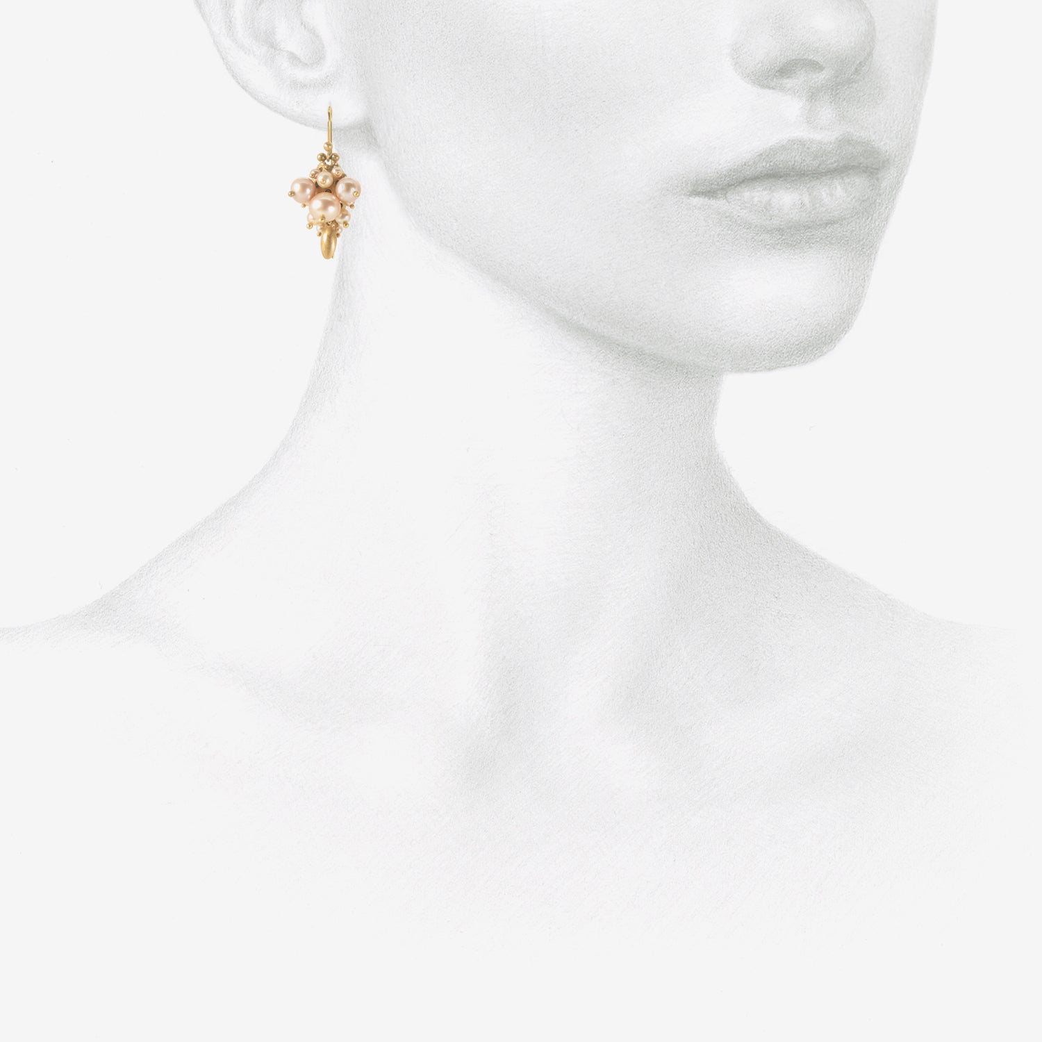 TED MUEHLING 10K & PINK PEARL BUG CLUSTER EARRINGS