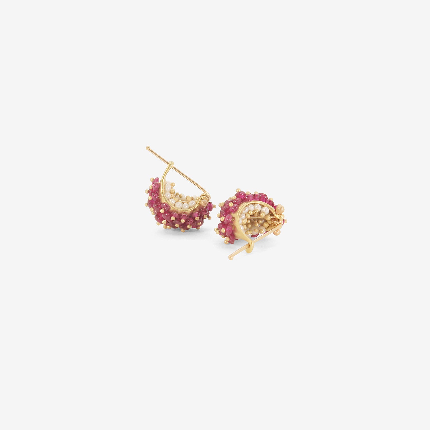 TED MUEHLING 18K & RUBY BASKET EARRINGS