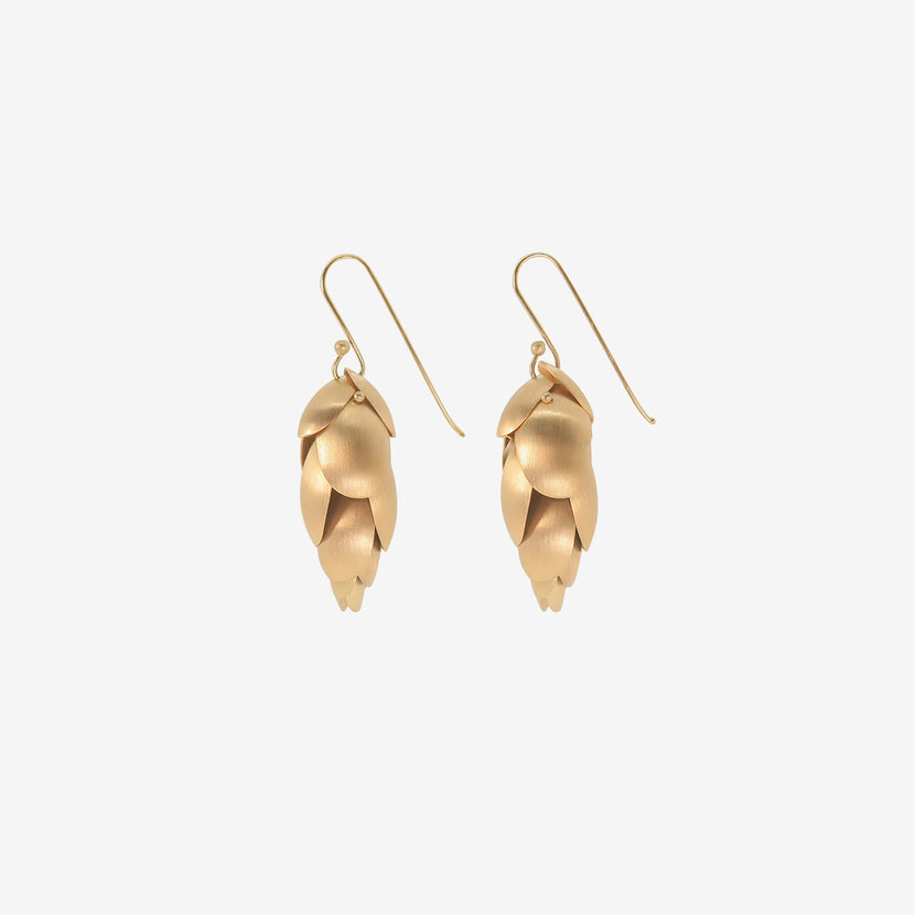 TED MUEHLING 14K SMALL ARTICULATED PINECONE EARRINGS