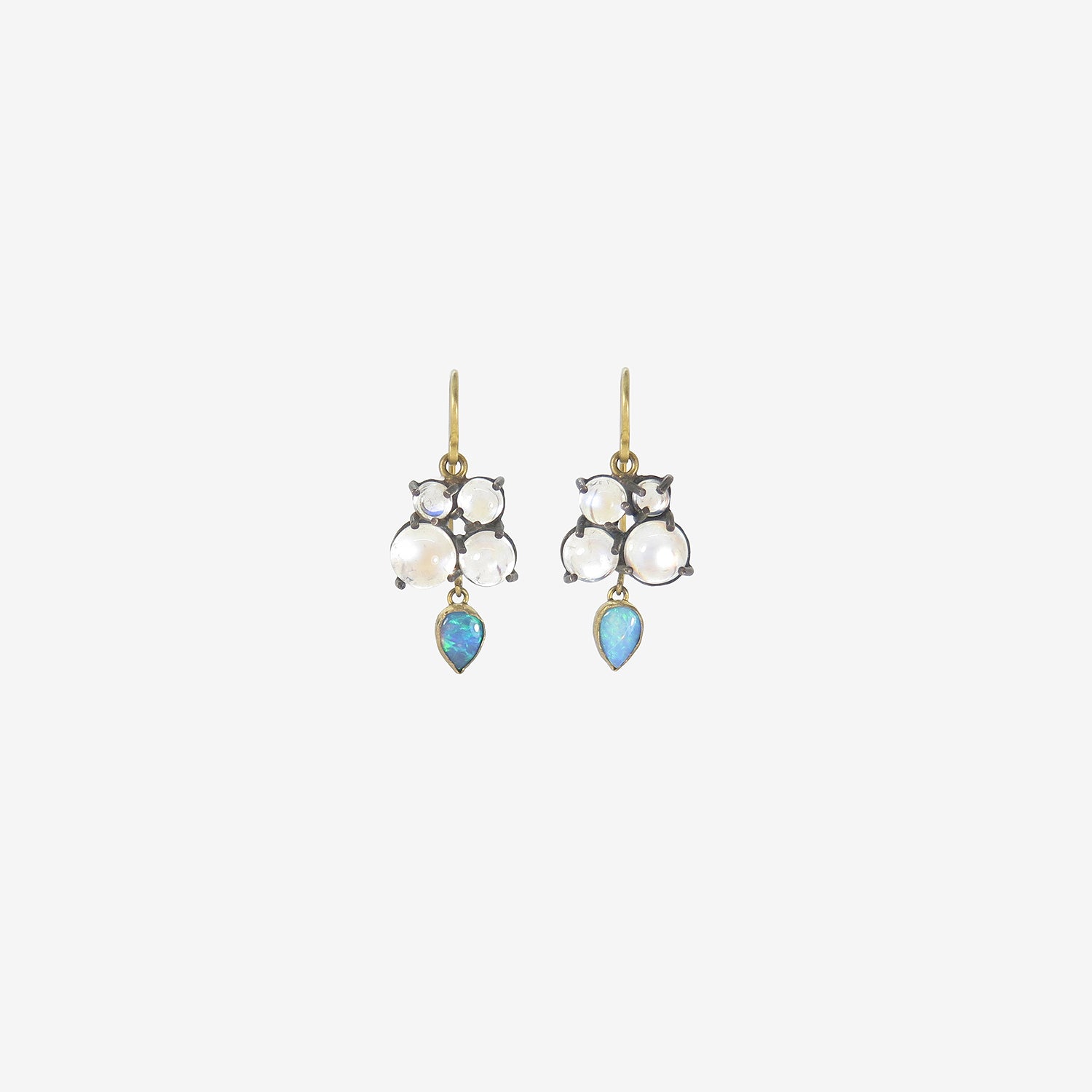 JUDY GEIB SILVER & QUADRUPLE MOONSTONE EARRINGS WITH OPAL DROPS