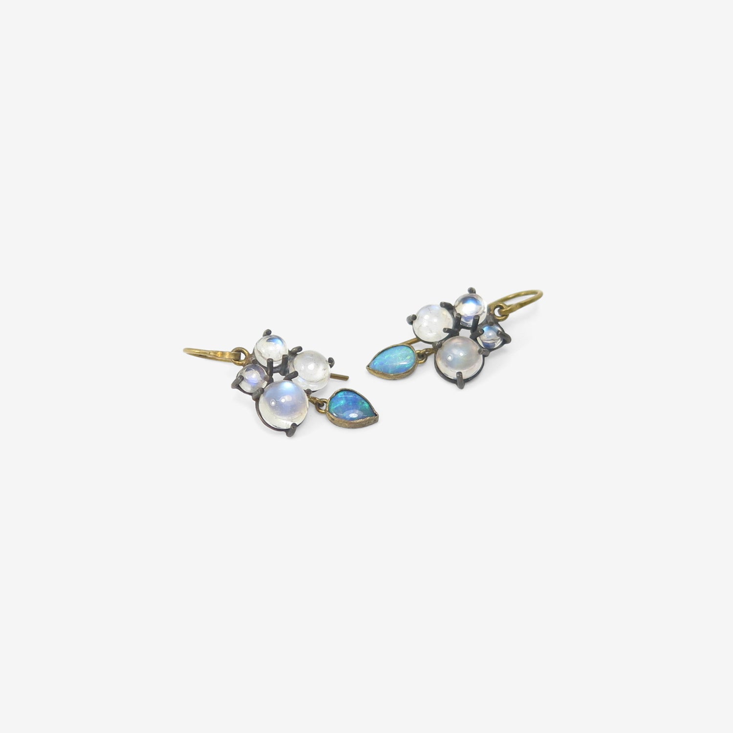 JUDY GEIB SILVER & QUADRUPLE MOONSTONE EARRINGS WITH OPAL DROPS