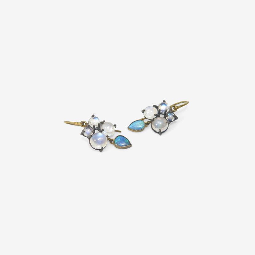 JUDY GEIB SILVER & QUADRUPLE MOONSTONE EARRINGS WITH OPAL DROPS