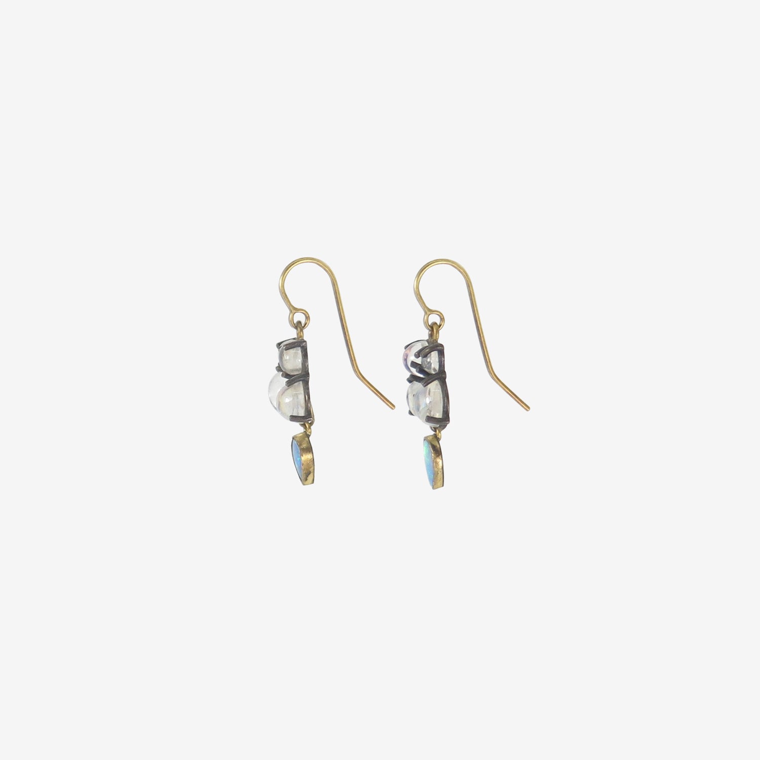 JUDY GEIB SILVER & QUADRUPLE MOONSTONE EARRINGS WITH OPAL DROPS