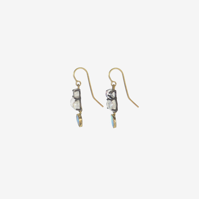 JUDY GEIB SILVER & QUADRUPLE MOONSTONE EARRINGS WITH OPAL DROPS