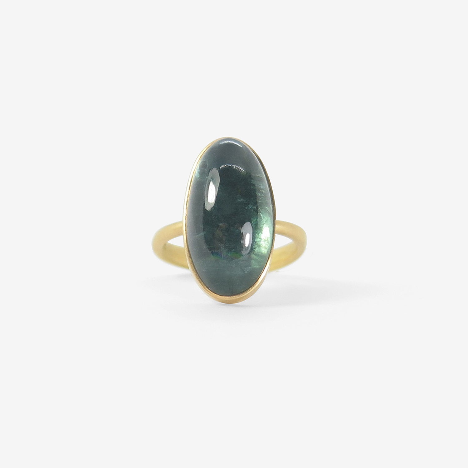 LOLA BROOKS 18K & ELONGATED OVAL BLUE GREEN TOURMALINE RING, 12.73CT