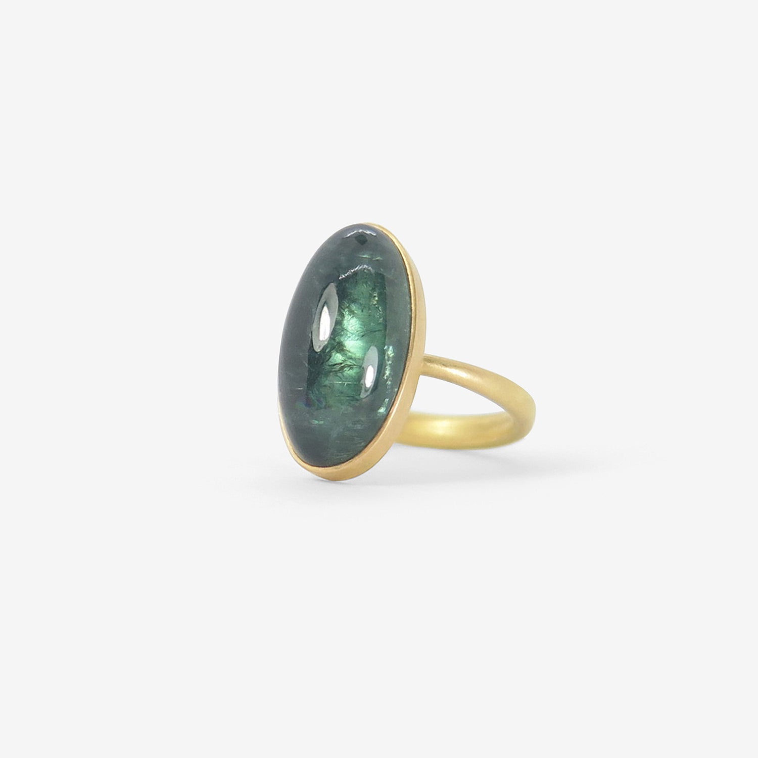 LOLA BROOKS 18K & ELONGATED OVAL BLUE GREEN TOURMALINE RING, 12.73CT