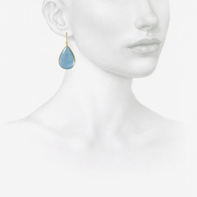 LOLA BROOKS 18K & LARGE PEAR SHAPE DEEP BLUE AQUAMARINE EARRINGS