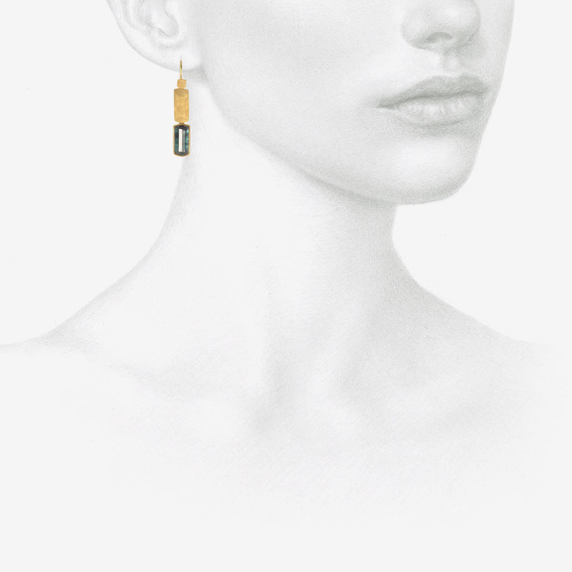 LOLA BROOKS 22K & BLUE TOURMALINE KLIMT DOUBLE DROP EARRINGS, 5.55CT