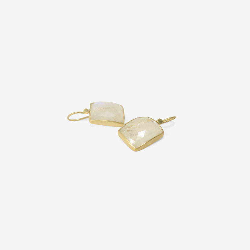 LOLA BROOKS 18K & RECTANGULAR FACETED MOONSTONE DROP EARRINGS, 19.09CT