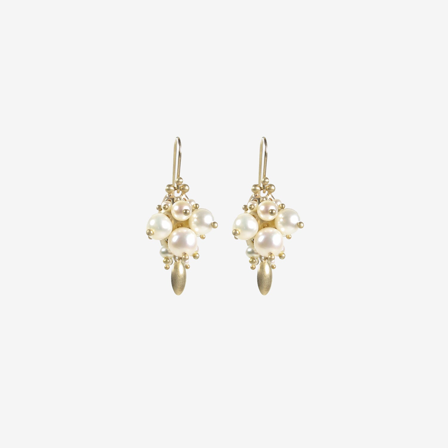 TED MUEHLING 10K & WHITE PEARL BUG CLUSTER EARRINGS