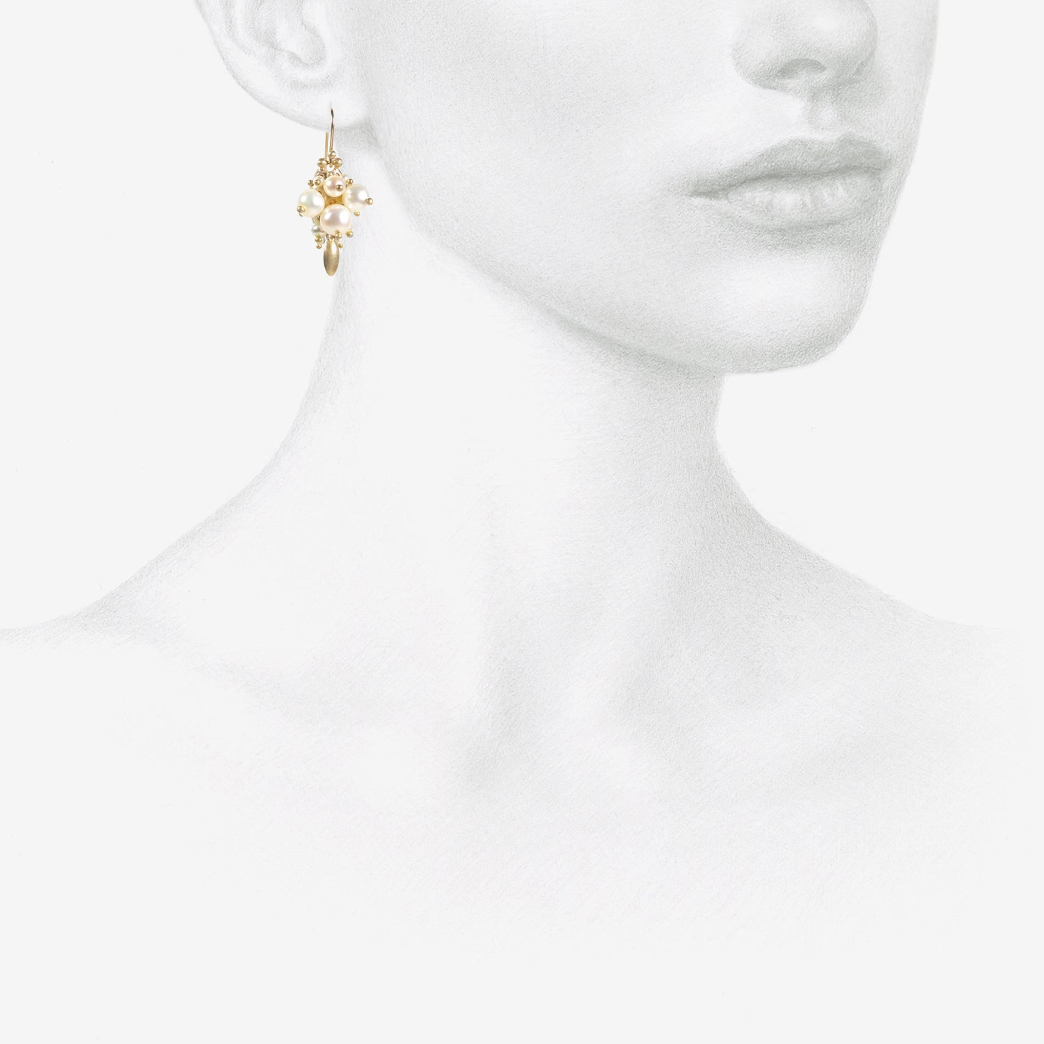 TED MUEHLING 10K & WHITE PEARL BUG CLUSTER EARRINGS