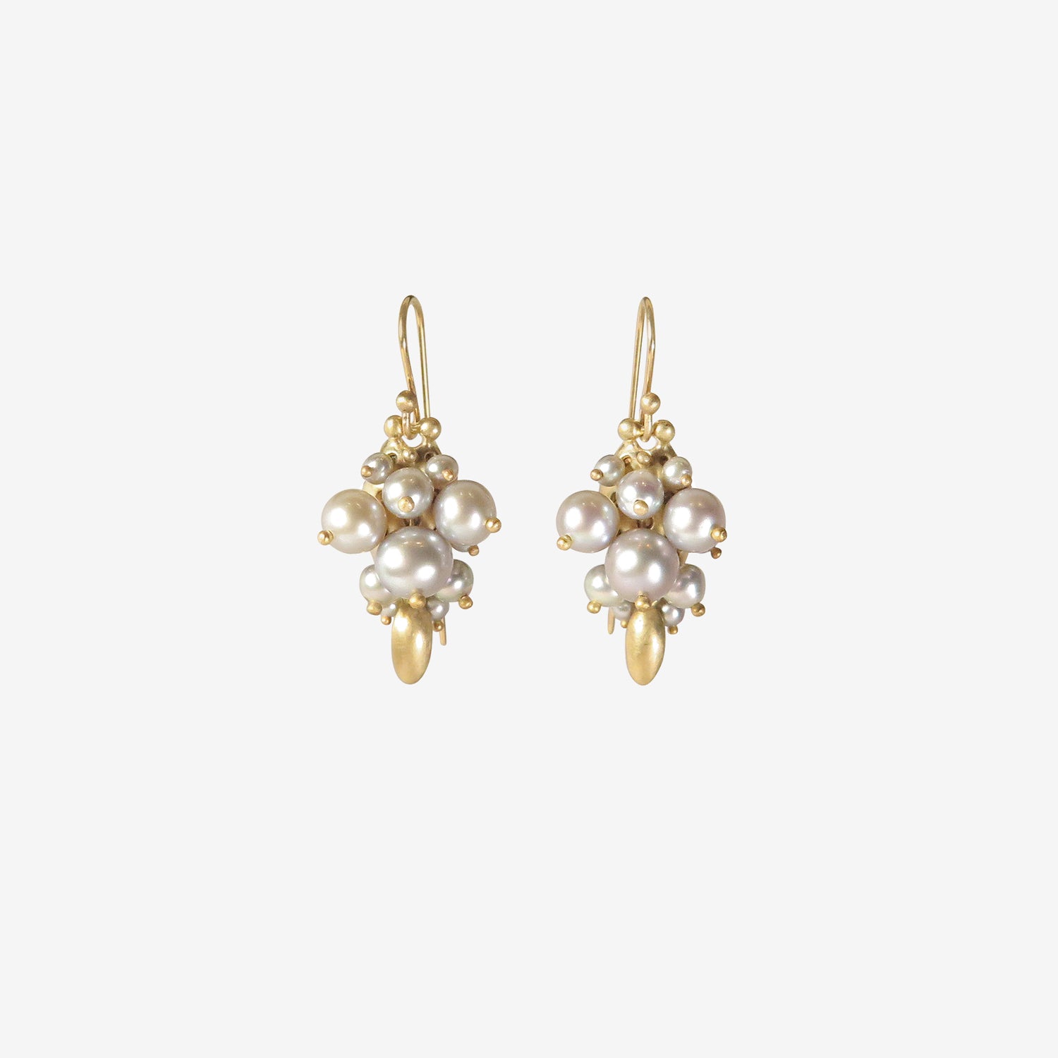TED MUEHLING 10K & GREY PEARL BUG CLUSTER EARRINGS