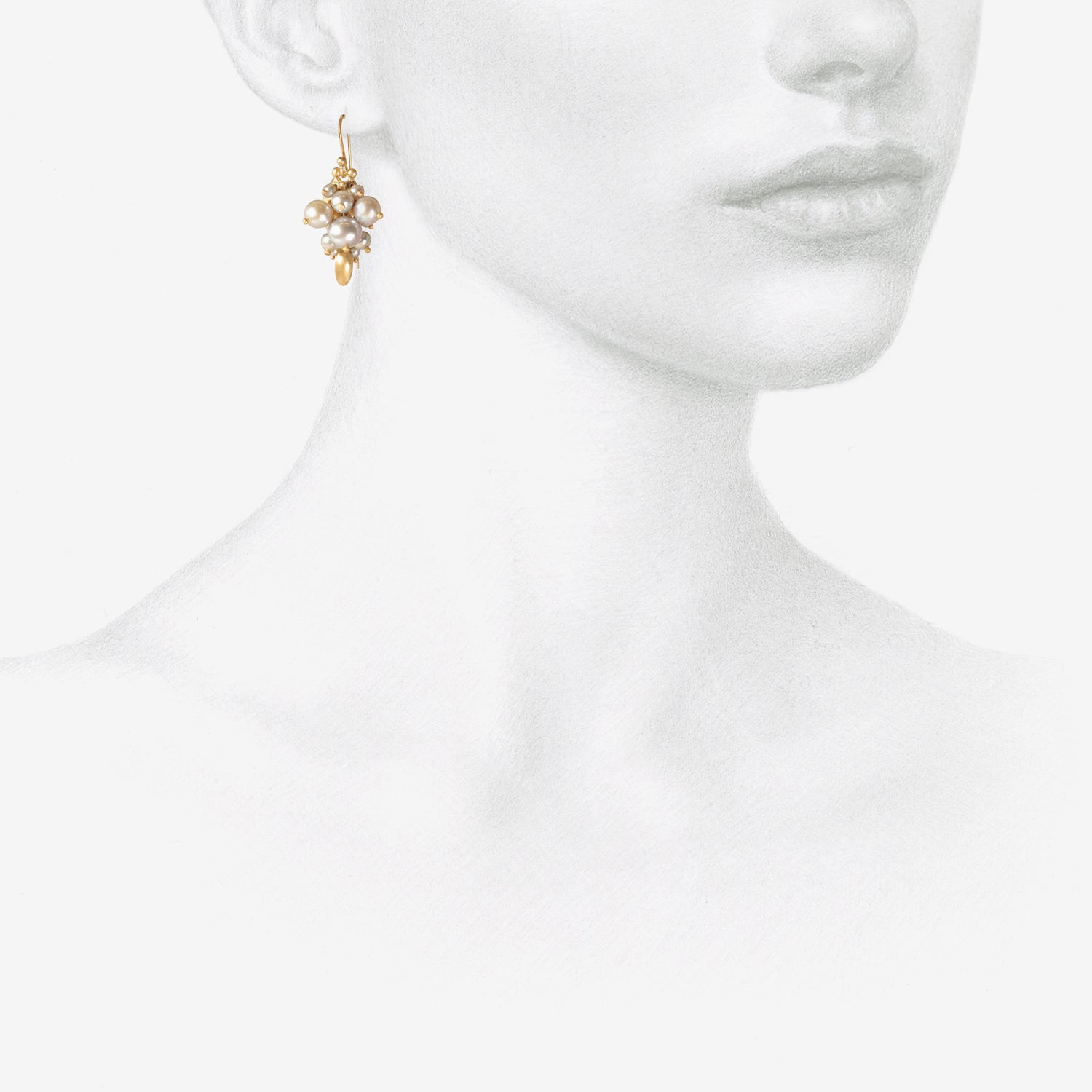 TED MUEHLING 10K & GREY PEARL BUG CLUSTER EARRINGS