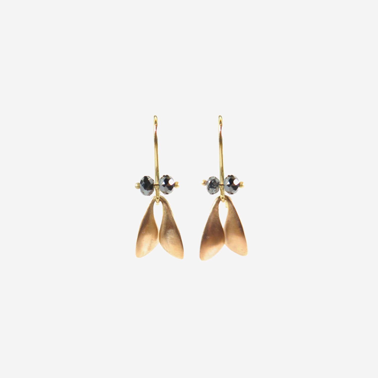 TED MUEHLING 18K PINK GOLD FLY WINGS WITH BLACK DIAMONDS