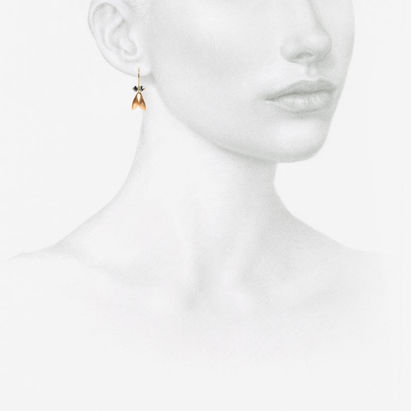 TED MUEHLING 18K PINK GOLD FLY WINGS WITH BLACK DIAMONDS