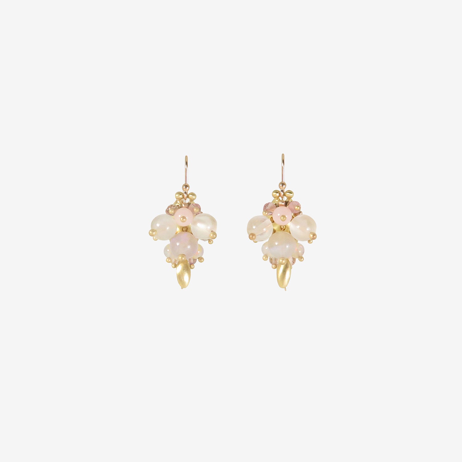 TED MUEHLING 22K & OPAL, MOONSTONE, PINK TOURMALINE & AQUAMARINE BUG CLUSTERS