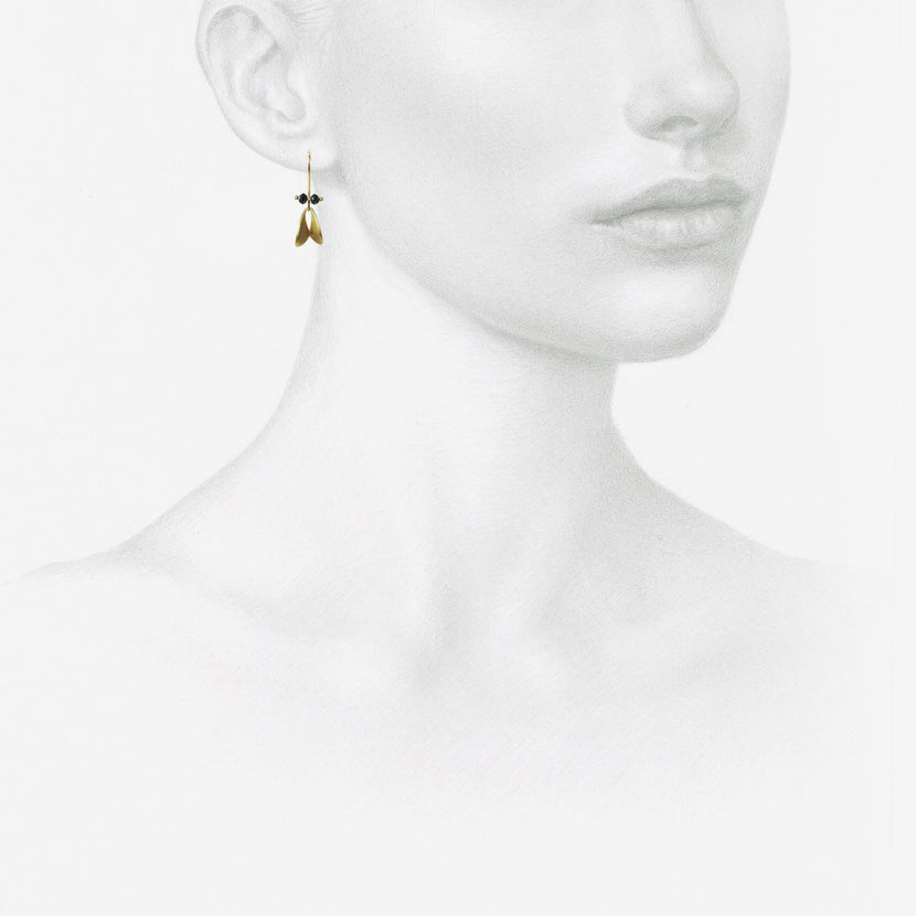 TED MUEHLING 18K YELLOW GOLD FLY WINGS WITH BLACK DIAMONDS