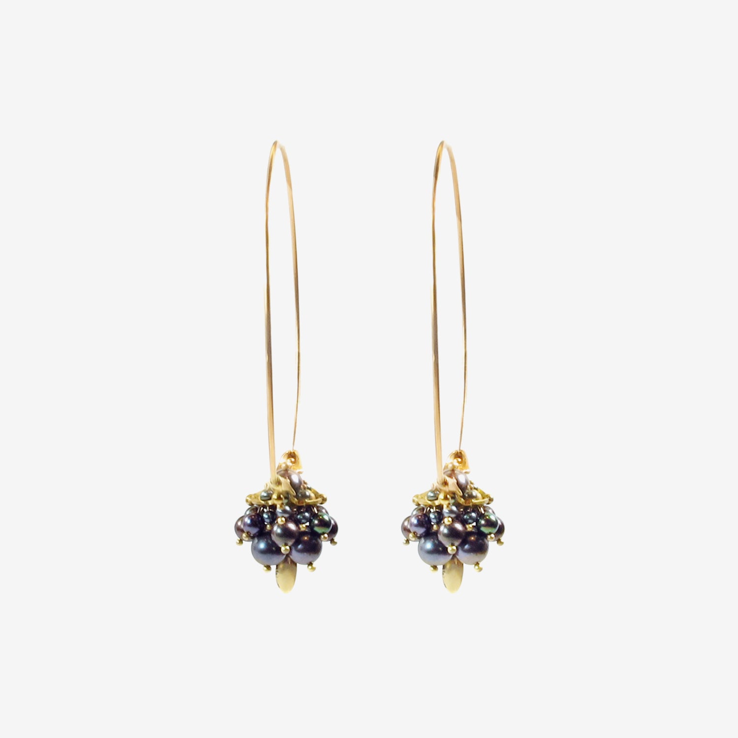 TED MUEHLING 14K BLACK PEARL MEDIUM HOOP CLUSTERS