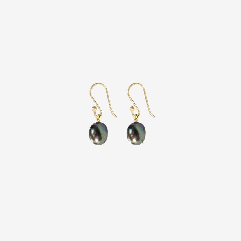 TED MUEHLING 14K & SMALL BLACK PEARL EARRINGS