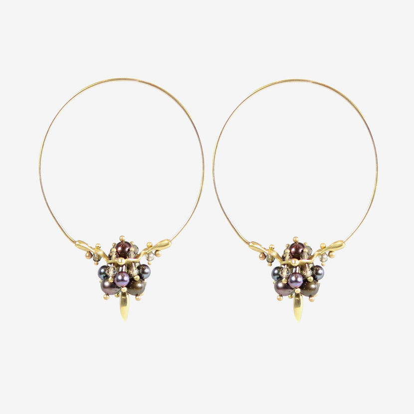 TED MUEHLING 14K & BLACK PEARL SMALL HOOP CLUSTERS