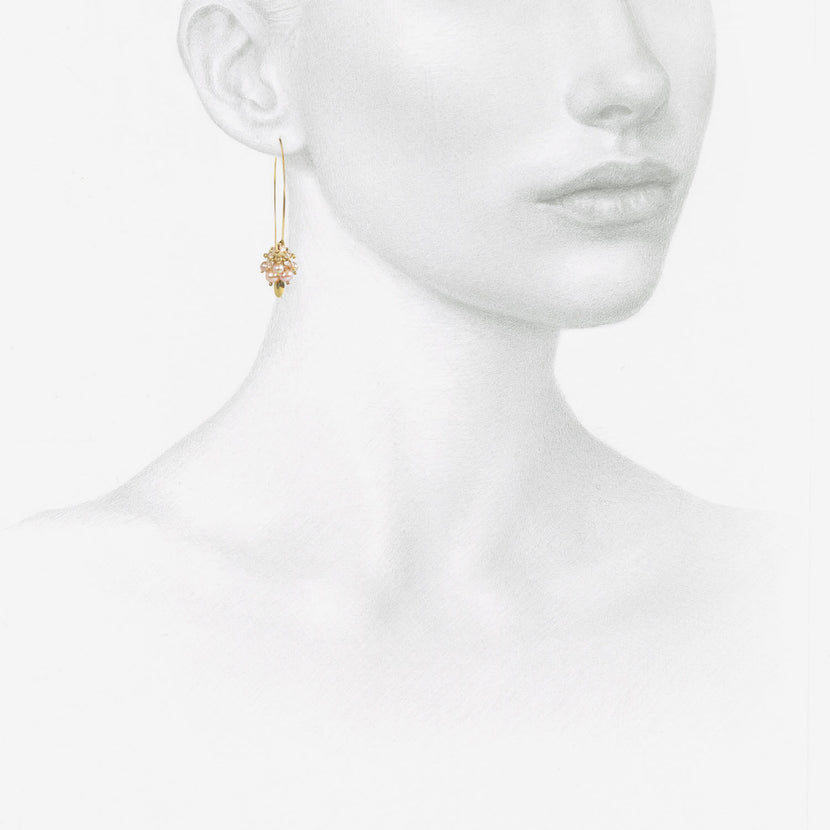 TED MUEHLING 14K PINK PEARL SMALL HOOP CLUSTERS
