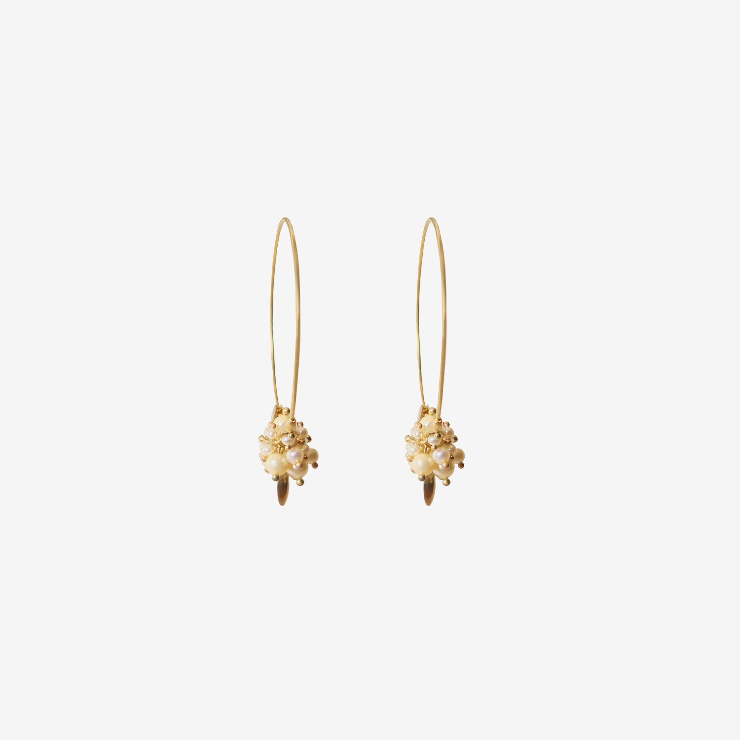TED MUEHLING 14K WHITE PEARL SMALL HOOP CLUSTERS