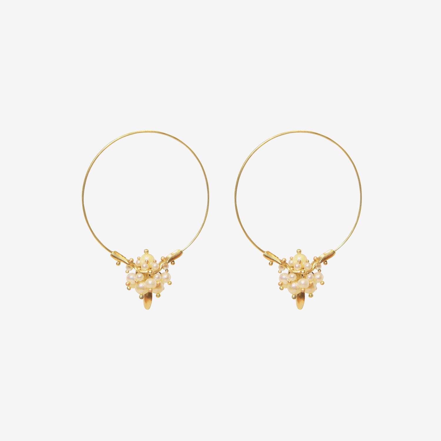 TED MUEHLING 14K WHITE PEARL SMALL HOOP CLUSTERS