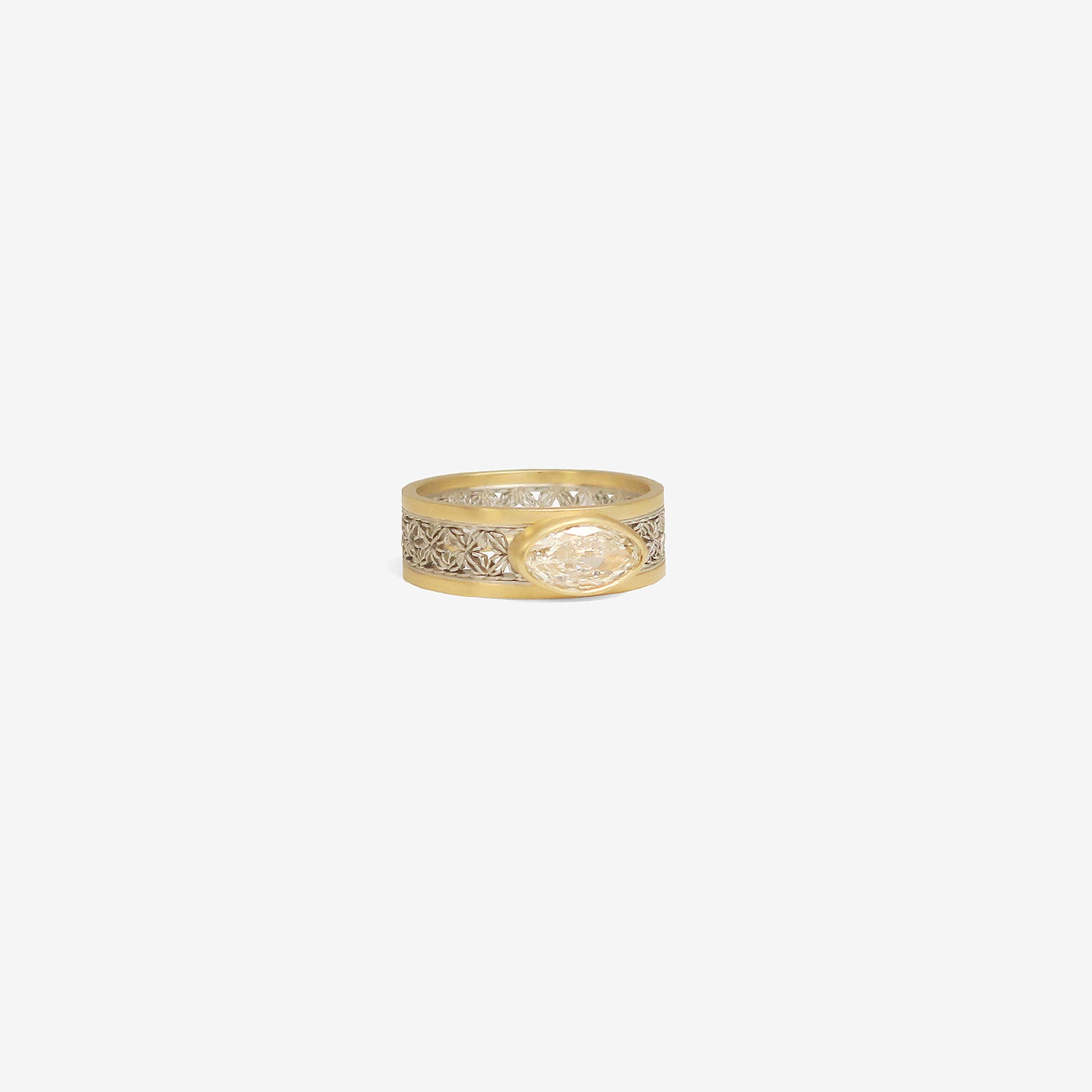 NIKOLLE RADI 18K & PLATINUM DAMASK BAND WITH OVAL DIAMOND, .64CT