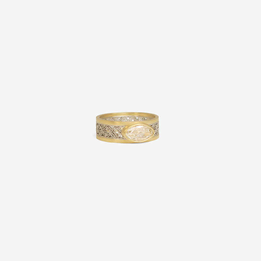 NIKOLLE RADI 18K & PLATINUM DAMASK BAND WITH OVAL DIAMOND, .64CT