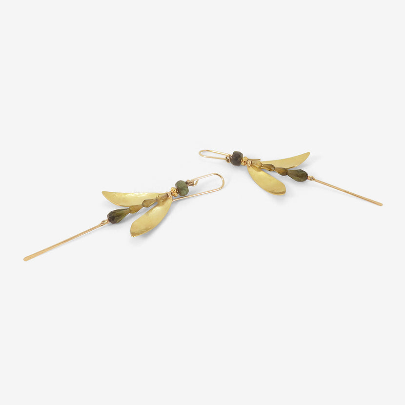 GABRIELLA KISS 18K & TOURMALINE SMALL DAMSELFLY EARRINGS WITH TAILS