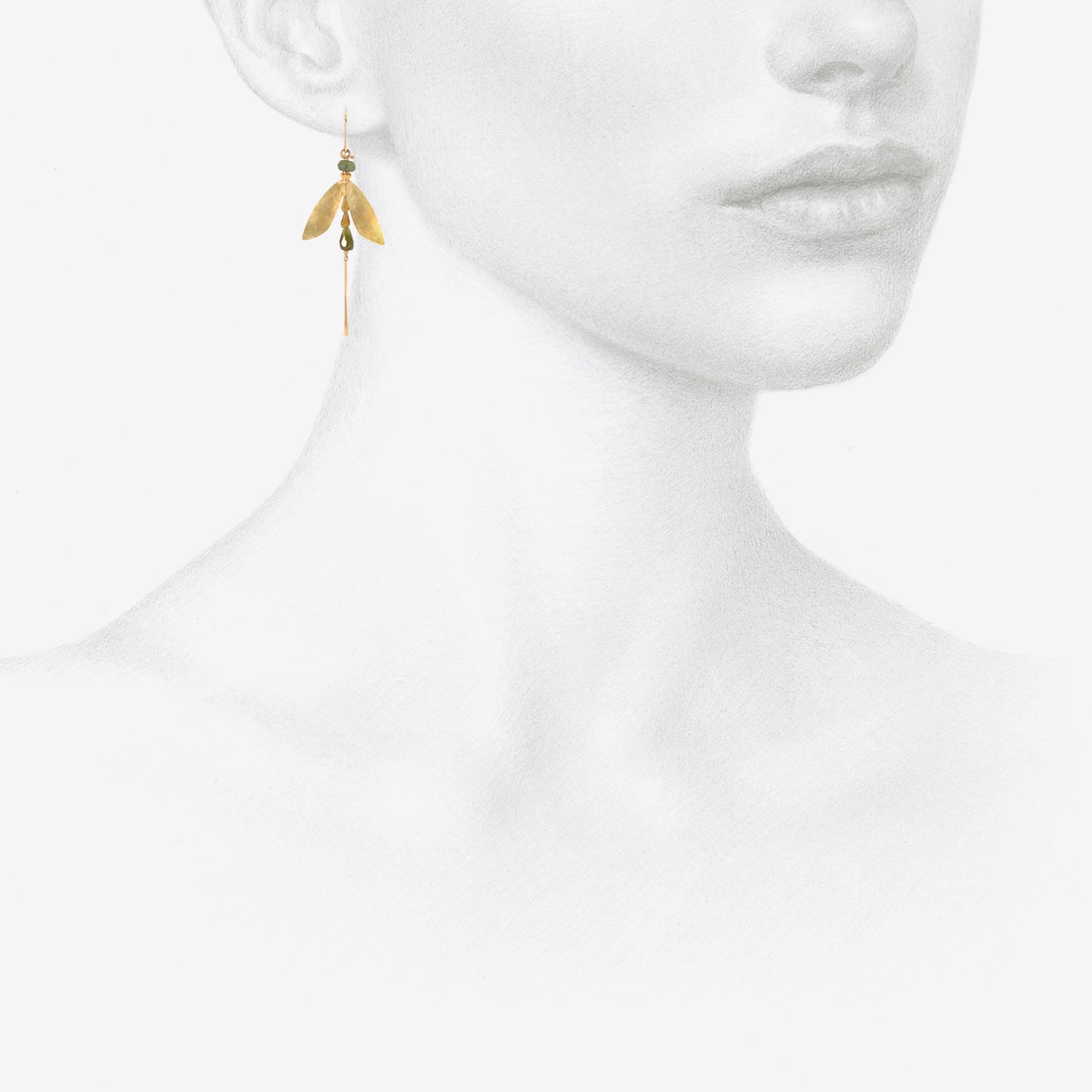 GABRIELLA KISS 18K & TOURMALINE SMALL DAMSELFLY EARRINGS WITH TAILS