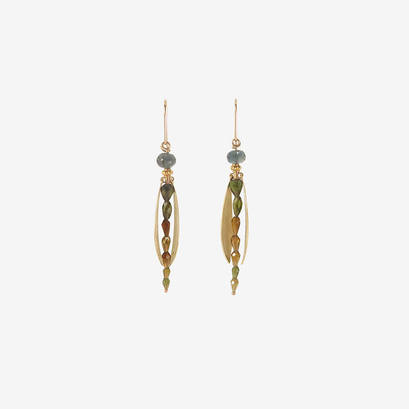 GABRIELLA KISS 18K & TOURMALINE LARGE DAMSELFLY EARRINGS WITH DANGLING WINGS