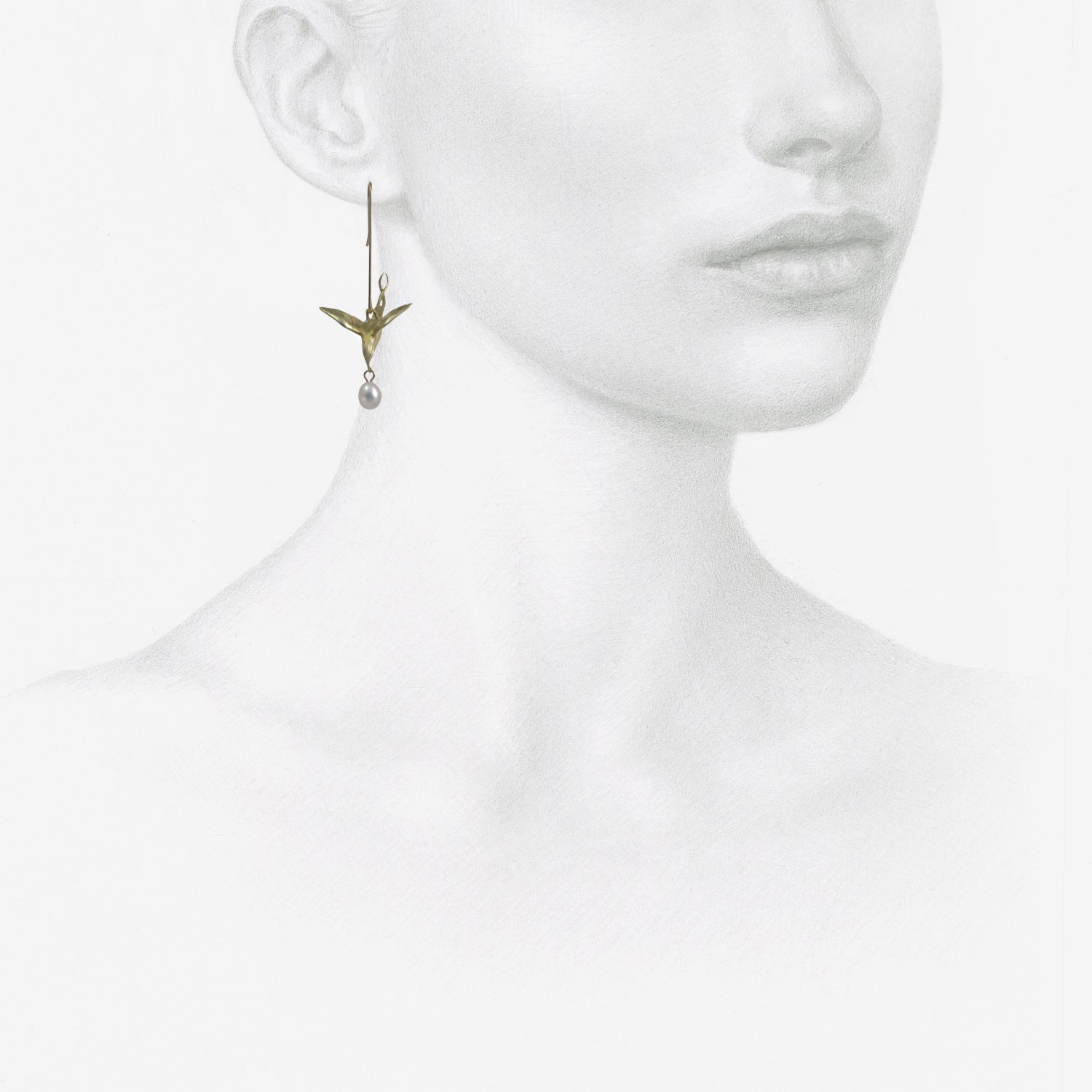 GABRIELLA KISS 18K & WHITE PEARL FLYING BIRD EARRINGS