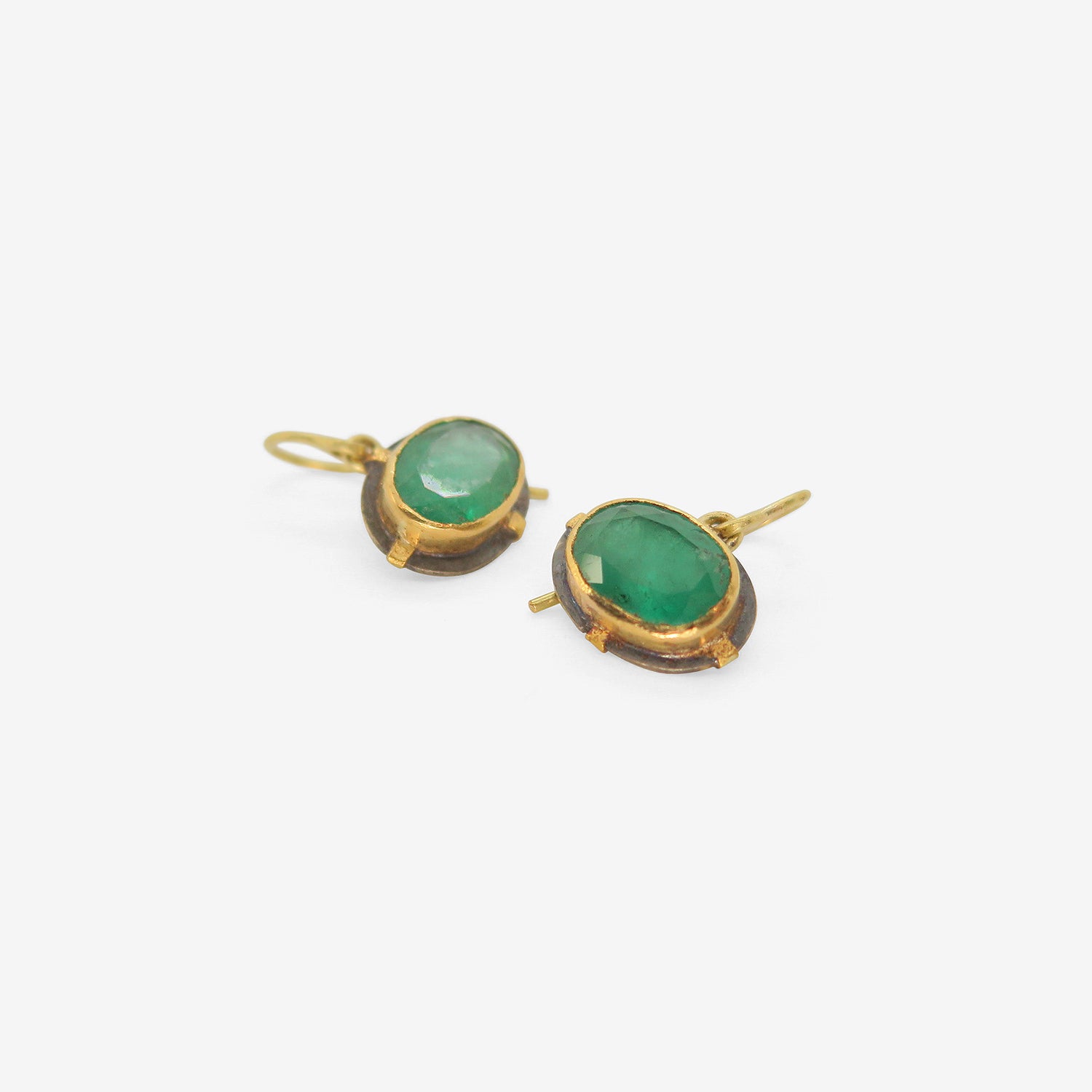 JUDY GEIB 18K & SILVER BEZEL SET OVAL COLOMBIAN EMERALD EARRINGS, 5.05CTS,  WITH 24K DETAILS
