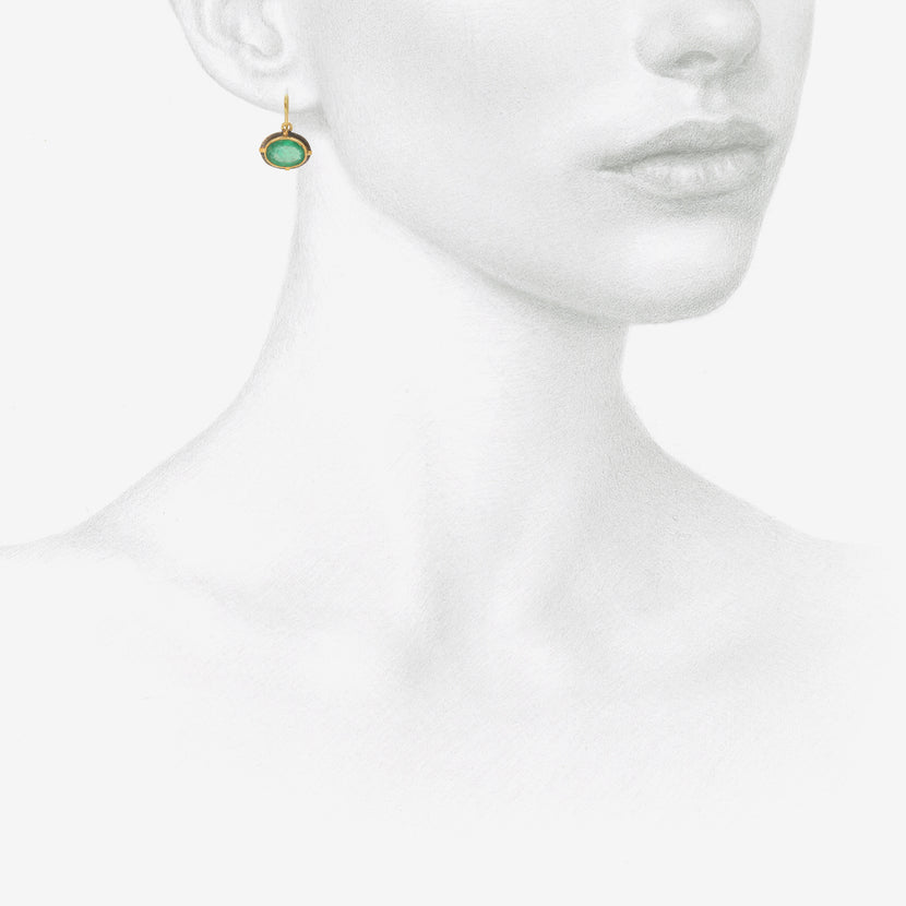 JUDY GEIB 18K & SILVER BEZEL SET OVAL COLOMBIAN EMERALD EARRINGS, 5.05CTS,  WITH 24K DETAILS