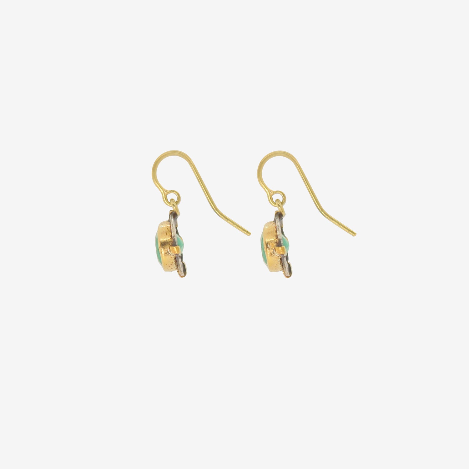 JUDY GEIB 18K & SILVER BEZEL SET OVAL COLOMBIAN EMERALD EARRINGS, 5.05CTS,  WITH 24K DETAILS