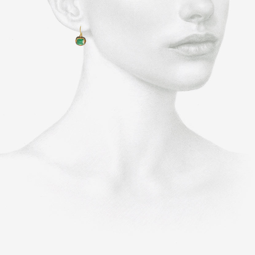JUDY GEIB 24K & SILVER BEZEL SET SQUARE DEEP GREEN EMERALD EARRINGS, 3.85CT