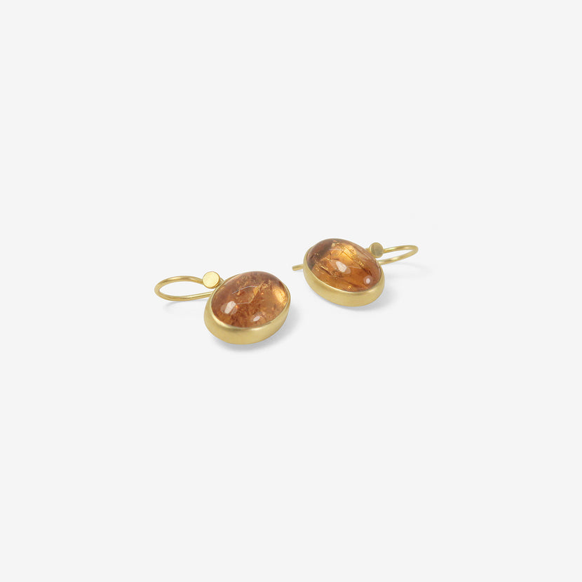 LOLA BROOKS 18K & HORIZONTAL OVAL IMPERIAL TOPAZ DROP EARRINGS, 17.76CT