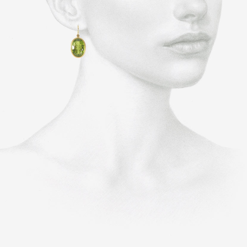 LOLA BROOKS 18K & LARGE OVAL PERIDOT DROP EARRINGS, 25.25CT