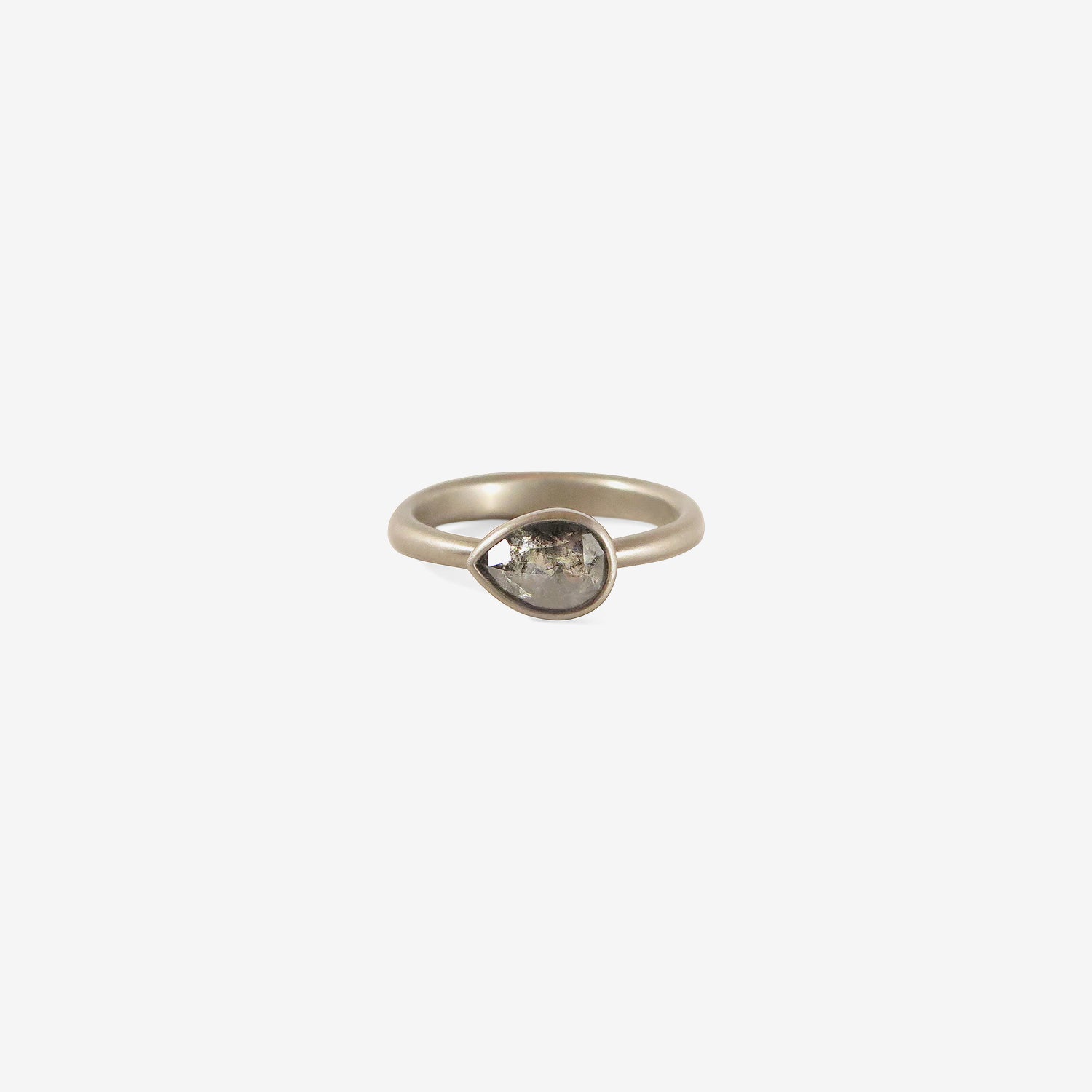 LOLA BROOKS 18K PALLADIUM & HORIZONTAL PEAR SHAPED DIAMOND RING