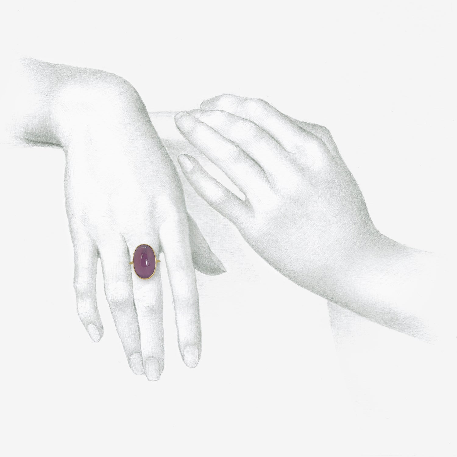 LOLA BROOKS 18K & OVAL PINKISH PURPLE CHALCEDONY RING, 11.35CT