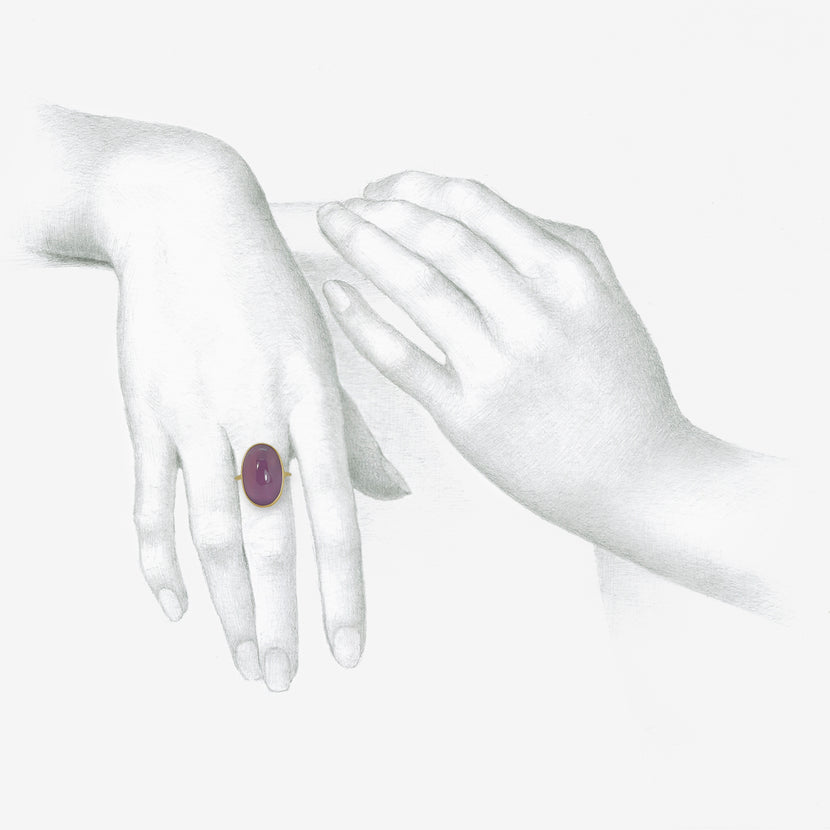 LOLA BROOKS 18K & OVAL PINKISH PURPLE CHALCEDONY RING, 11.35CT