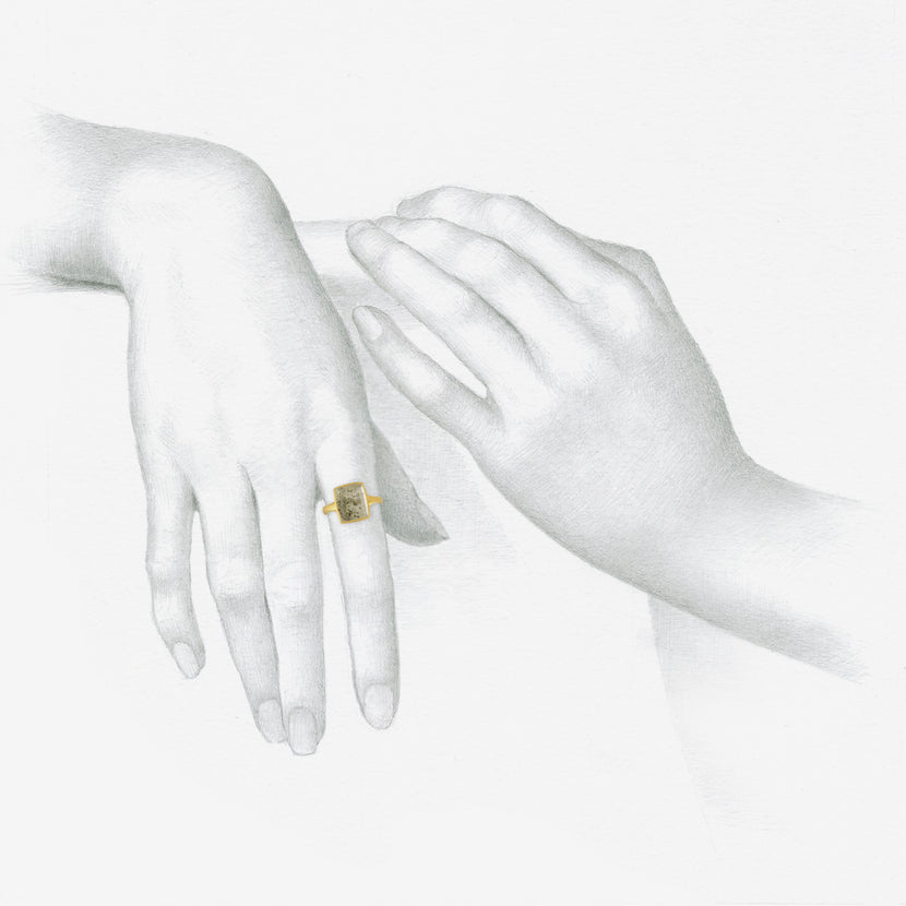 LOLA BROOKS 18K & SMALL PYRITE IN QUARTZ CHICLET RING, 3.7CT