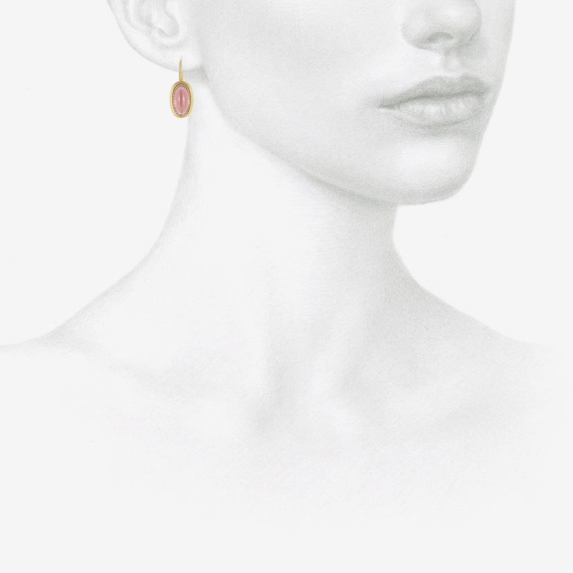 NIKOLLE RADI 18K & PLATINUM LONG OVAL PINK TOURMALINE CABOCHON EARRINGS