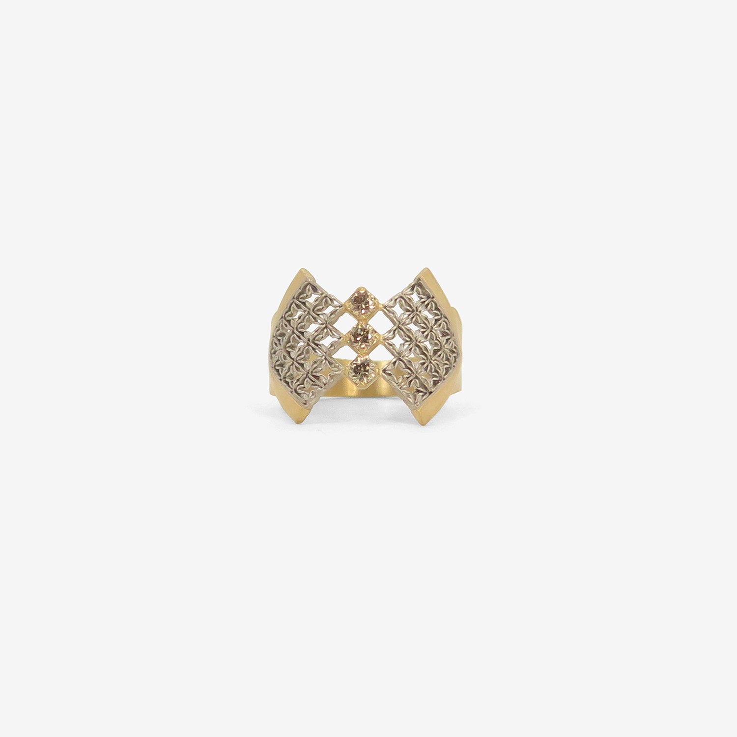NIKOLLE RADI 18K & PLATINUM CORSET RING WITH CHAMPAGNE DIAMONDS